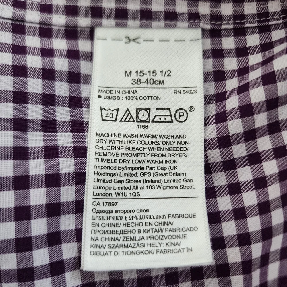 Banana Republic Shirt Men's M Purple Gingham Standard Fit Long Sleeve